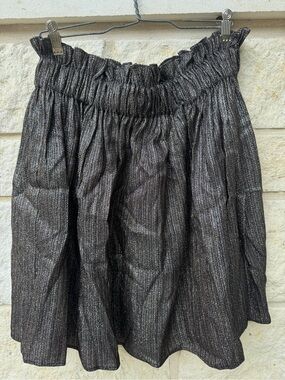 Sezane Naomi Metallic Black Gathered Waist Skirt